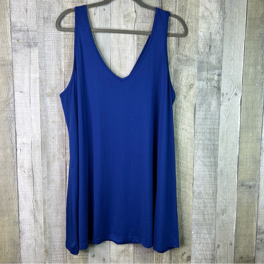 Generic Blue Sleeveless Tunic Tank Top with Crisscross Back Size 4XL